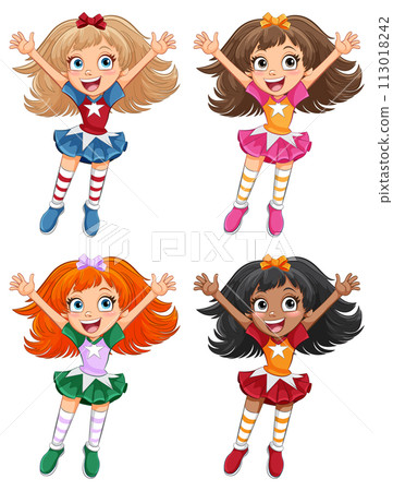 Joyful Cartoon Girls Celebrating Diversity Joyful Cartoon Girls Celebrating Diversity 113018242
