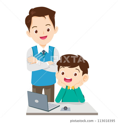 happy teacher and student learning computer happy teacher and student learning computer 113018395
