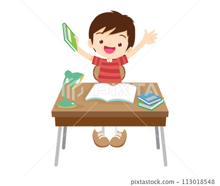 student sitting on desk working for homework student sitting on desk working for homework 113018548