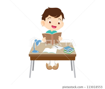 student sitting on desk working for homework student sitting on desk working for homework 113018553