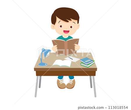 student sitting on desk working for homework student sitting on desk working for homework 113018554