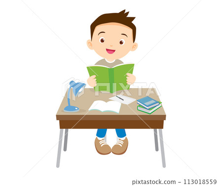 student sitting on desk working for homework student sitting on desk working for homework 113018559