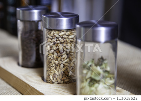 Detail of dry cereal for making beer, healthy food Detail of dry cereal for making beer, healthy food 113018622