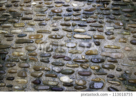 Detail of old pedestrian road in a medieval city in Spain 113018755
