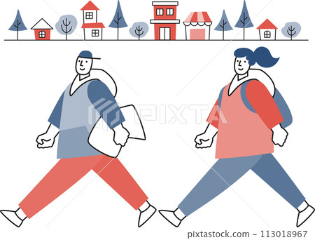 young men and women walking in the city young men and women walking in the city 113018967