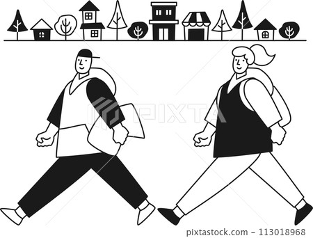 young men and women walking in the city young men and women walking in the city 113018968