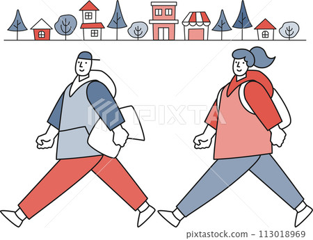 young men and women walking in the city young men and women walking in the city 113018969