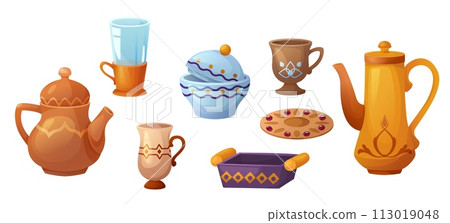 Traditional arab utensils set isolated on white 113019048