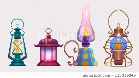Old oil and gas lamps set isolated on white Old oil and gas lamps set isolated on white 113019049
