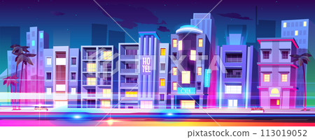 Modern night city with illuminated buildings 113019052