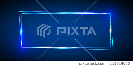 Blue neon glow rectangle frame. 113019090