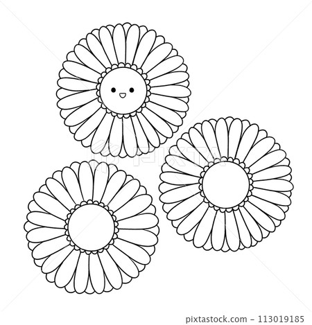 黑白非洲菊插圖與可愛的臉 113019185