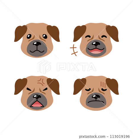 Set of cute character brown dog faces showing different emotions 113019196