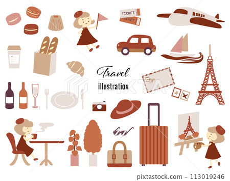 Vector illustration set related to traveling to France, retro atmosphere Vector illustration set related to traveling to France, retro atmosphere 113019246
