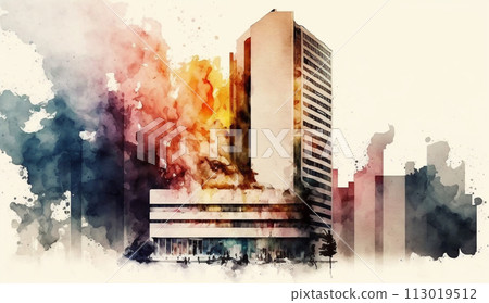 Building fire: watercolor Building fire: watercolor 113019512