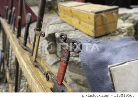 Detail of ancient and old sword for medieval battles 113019563