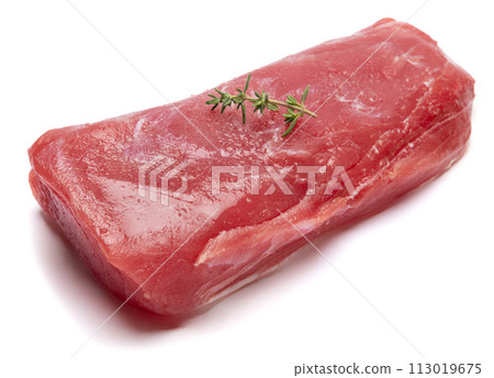 Fresh tuna Fish steak isolated on a white background 113019675
