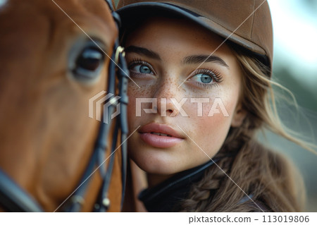 Portrait of teen-girl and her horse 113019806