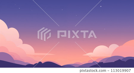 手绘卡通唯美的黄昏天空插画 113019907