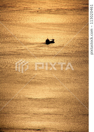 View of the sunset over the Kurushima Strait from Kirosan Observation Deck 113020461