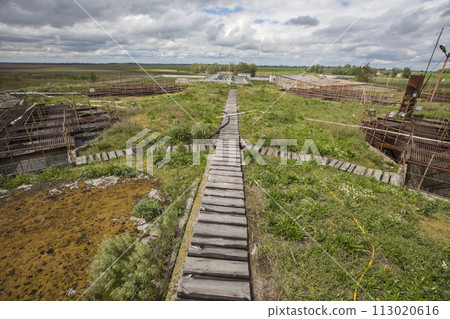Background old sewage treatment plant. 113020616