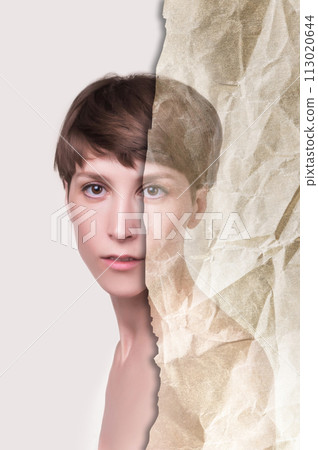 Beautiful woman changing skin - beauty and lifting concept 113020644
