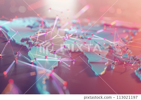 A colorful abstract representation of the world with many lines connecting different points with Generative AI 113021197