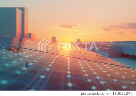 A city skyline with a sun setting in the background with Generative AI A city skyline with a sun setting in the background with Generative AI 113021243