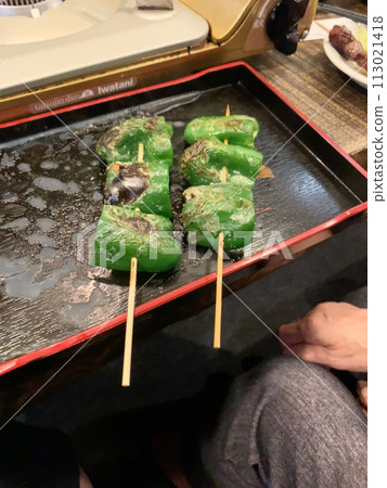 Grilled green pepper skewers Grilled green pepper skewers 113021418
