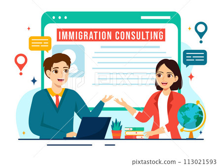 Immigration Consultant Vector Illustration with Counseling Assistance for Provide Advice to People Who Will Make the Move in Flat Background 113021593