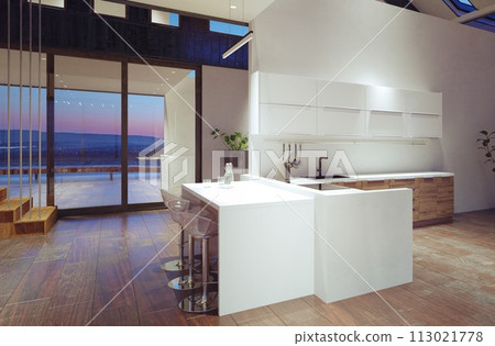modern domestic kitchen interior. 113021778