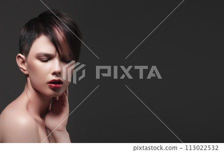 fashion beauty portrait of young woman with fashion beauty portrait of young woman with 113022532