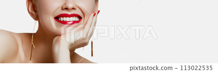 Perfect healthy teeth smile of a young woman 113022535