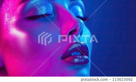 Fashion portrait of young beautiful woman with bright makeup. Fashion portrait of young beautiful woman with bright makeup. 113023092