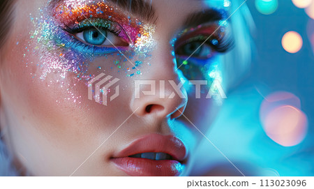 Close-up portrait of a beautiful young woman with bright make-up Close-up portrait of a beautiful young woman with bright make-up 113023096