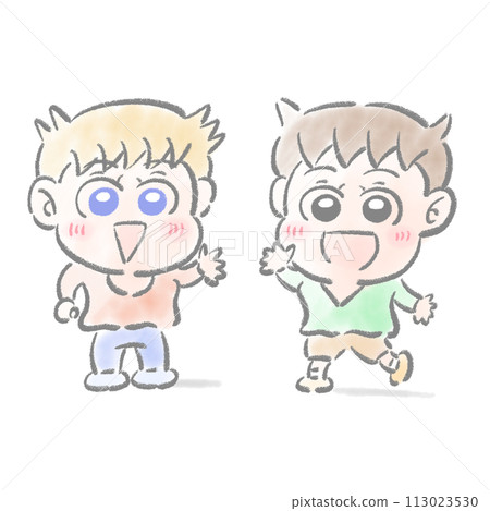 向外國人、小孩問好,水彩筆觸感 向外國人、小孩問好,水彩筆觸感 113023530