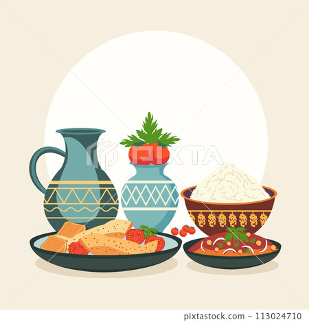Flat Design of Vegetable Food Dishes with Vase Bowl for Nowruz Celebration 113024710