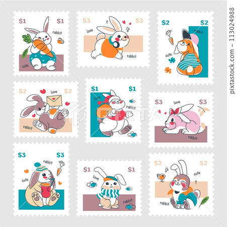 Colorful post mark design set with cute bunny Colorful post mark design set with cute bunny 113024988