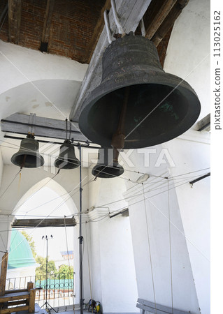 Bells on the belfry of the medieval Spaso-Preobrazhensky Monastery in Yaroslavl, Russia Bells on the belfry of the medieval Spaso-Preobrazhensky Monastery in Yaroslavl, Russia 113025162