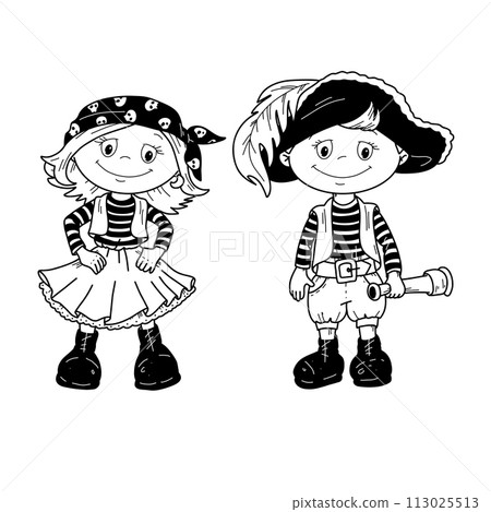 Vector illustration of cute pirates boy and girl. Vector illustration of cute pirates boy and girl. 113025513
