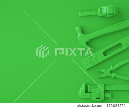 Top view of monochrome construction tools for repair on multicolor background 113025731