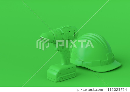Isometric view of monochrome construction tools for repair on 113025734