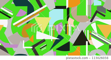 A colorful pattern of geometric shapes like rectangles and triangles in shades of aqua, grass green, and magenta. A harmonious blend of art and nature on a green background A colorful pattern of geometric shapes like rectangles and triangles in shades of aqua, grass green, and magenta. A harmonious blend of art and nature on a green background 113026038