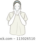 A middle-aged woman lathering her face and washing her face 113026510