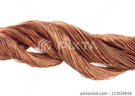 Scrap Copper Wire Cable Line Isolated on White Background Scrap Copper Wire Cable Line Isolated on White Background 113026698