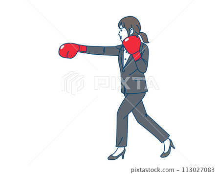 女上班族用拳擊手套拳擊的插圖 113027083