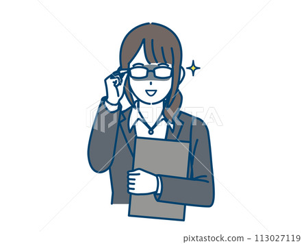 Illustration of a female office worker raising glasses 113027119