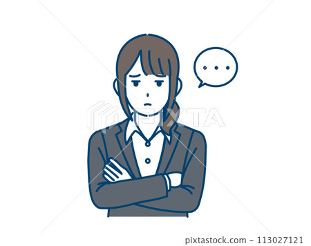 一名女辦公室職員怒視和懷疑的插圖 一名女辦公室職員怒視和懷疑的插圖 113027121