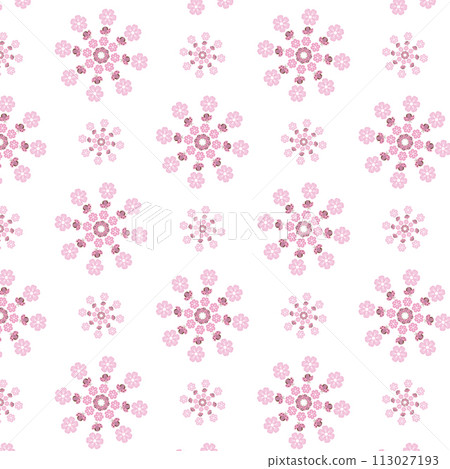 Pink floral seamless pattern with ladybugs and flowers vector illustratoin 113027193
