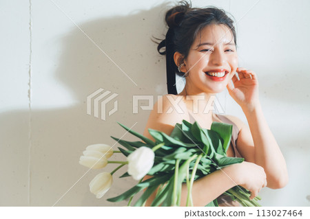 女人與花的美麗圖片 113027464